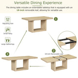Dining Set Extendable Pedestal Table Bench And Chairs Beige - Furniture Home Direct