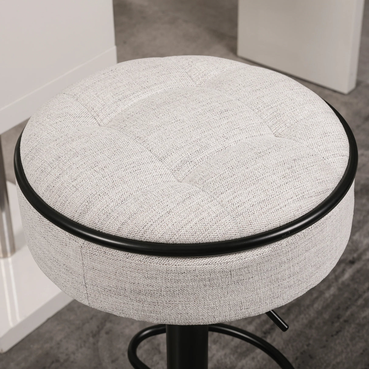 Counter Stool Round Linen Upholstered Seat Off White - Furniture Home Direct