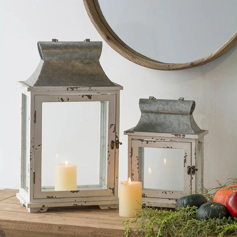 Wooden Candle Lantern Decorative, Hurricane Lantern Holder Decor For Indoor Outdoor, Home Garden Wedding - White - Furniture Home Direct