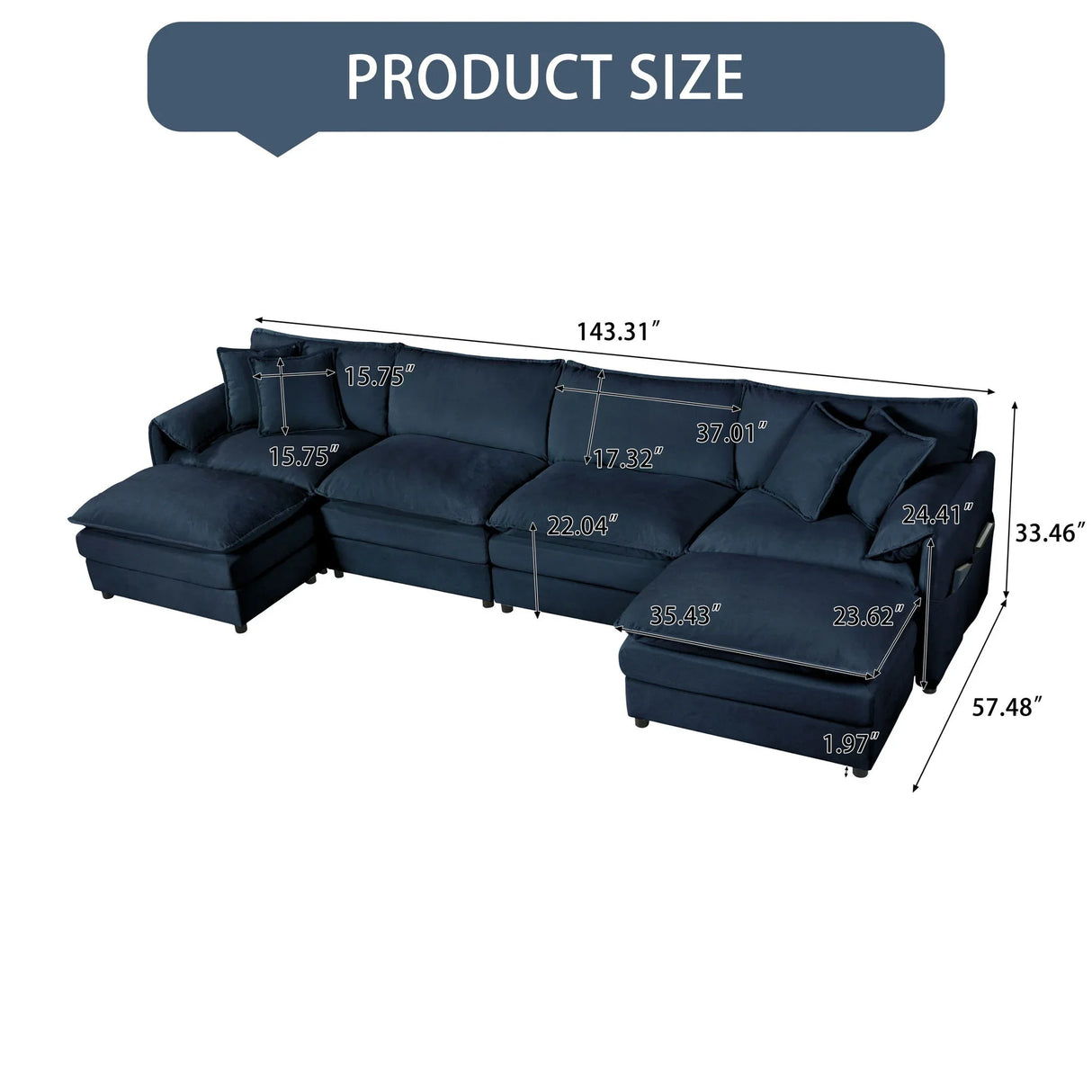 Modern Comfy Deep Seat Modular Sectional Sofa Cloud Couch With Ottoman - Furniture Home Direct