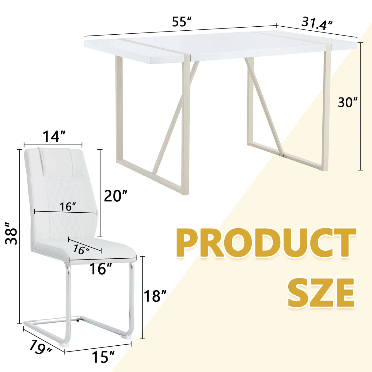 Dining Set with 7 Piece Table and Chairs Modern White - Furniture Home Direct