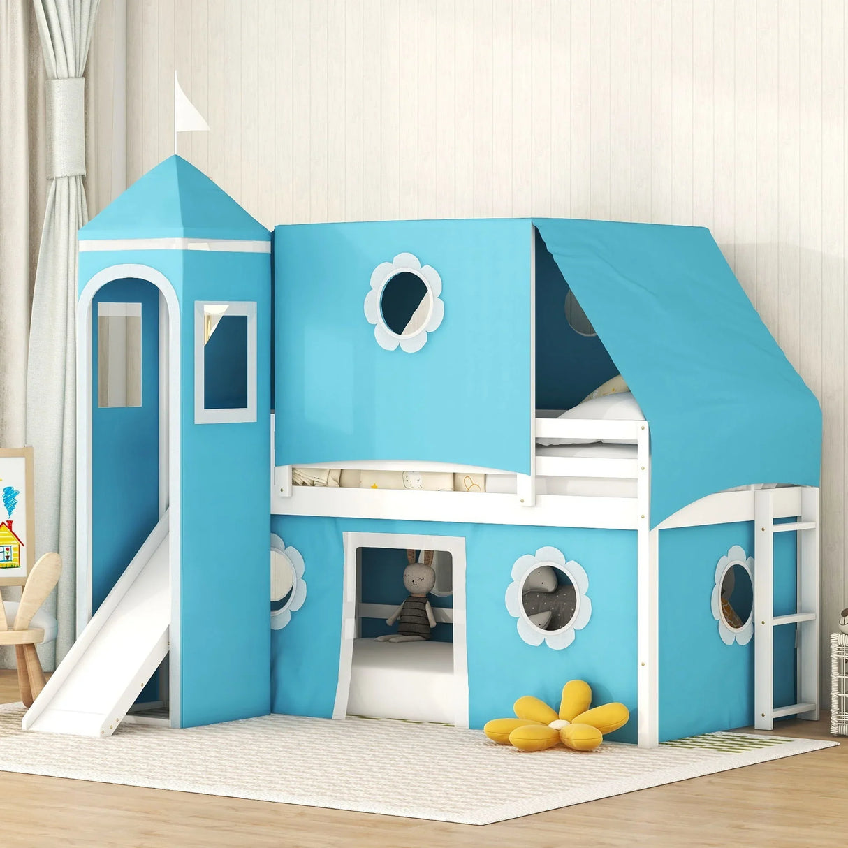 Loft Bed With Slide Tent And Tower Fun Playhouse Design - Furniture Home Direct