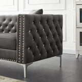 2 Piece Velvet Living Room Set with Sofa and Loveseat and 4 Pillows - Gray - Furniture Home Direct
