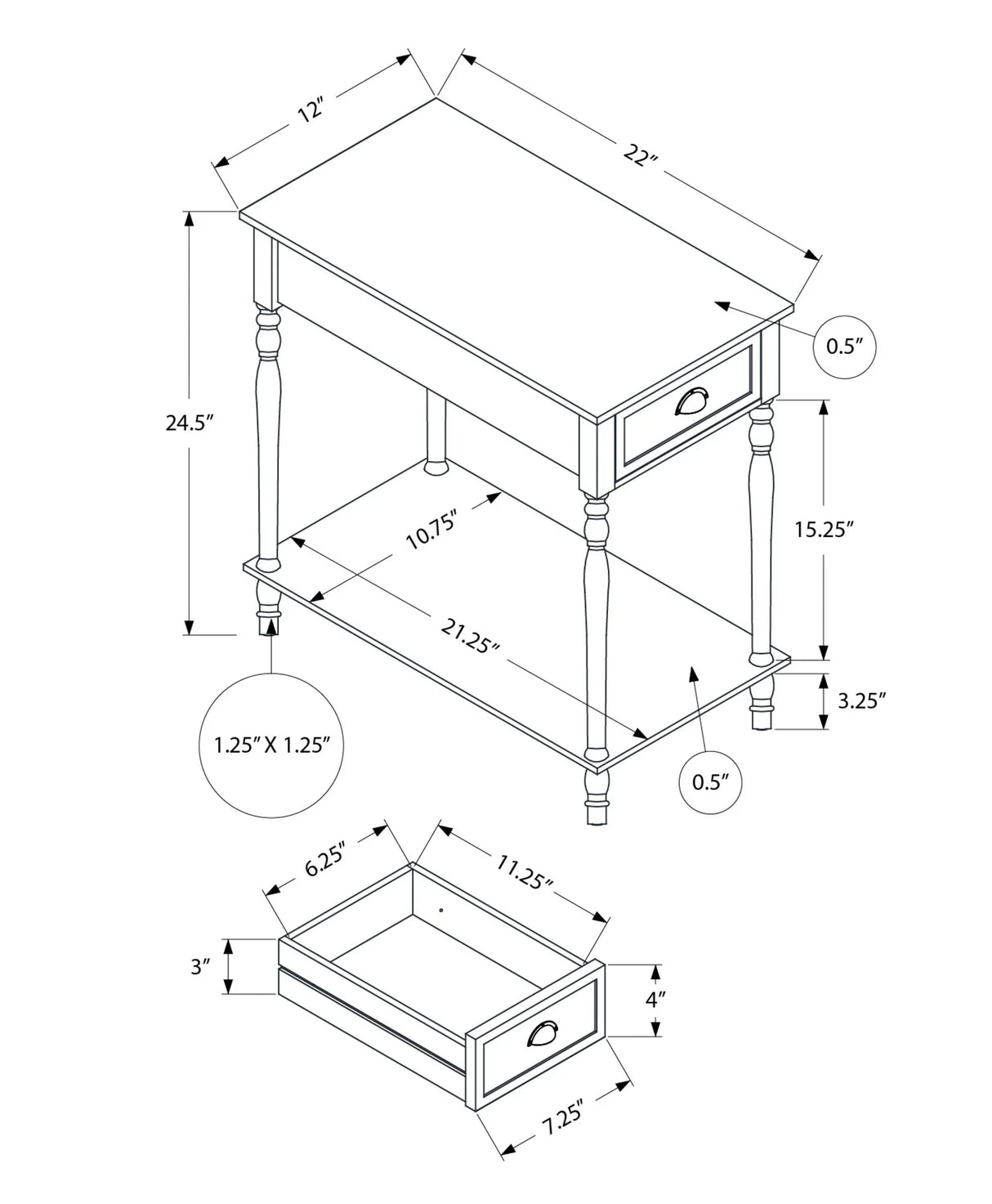 Accent Side Table, 2 Tier, Storage Drawer, Stylish Traditional Design - Furniture Home Direct