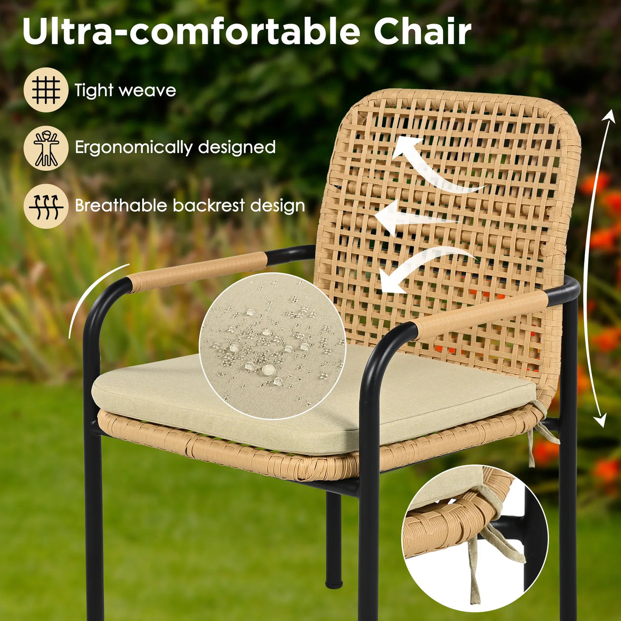7 Piece Outdoor Dining Set With Wicker Chairs and Oatmeal Cushions - Furniture Home Direct