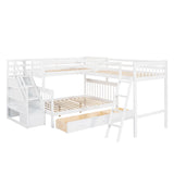 Solid L Shaped Bunk Bed With 3 Drawers, Ladder And Staircase - Furniture Home Direct