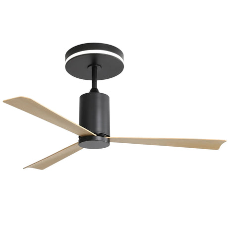 Modern Flush Mount Ceiling Fan With Led Light And Remote Control, 3 ABS Blades Noiseless Reversible Dc Motor For Patio Living Room - Matte Black - Furniture Home Direct