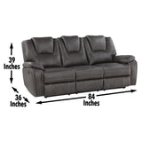 Reclining Sofa Three Seat Faux Leather Cushioned Charcoal - Furniture Home Direct