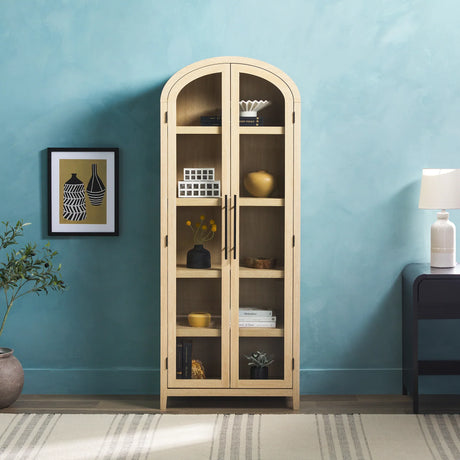 Bookcase Arched Glass-Door Display Five-Shelf Storage Oak - Furniture Home Direct
