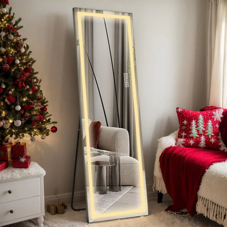LED Mirror Full Length Mirror With Lights Wide Standing Tall Full Size Mirror For Bedroom Giant Full Body Mirror Large Floor Mirror With Lights Stand Up Dressing, Big Lighted Mirror - Black - Furniture Home Direct