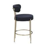 Modern Sherpa Counter Height Stools, Uphsoltered Seat Height Barstools With Brushed Brass Metal Legs Round Low Back Kitchen Stools With Footrest For Dining Room (Set of 2) - Furniture Home Direct
