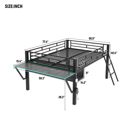 Modern Gaming Mid Loft Bed With Desk And LED Lights - Furniture Home Direct