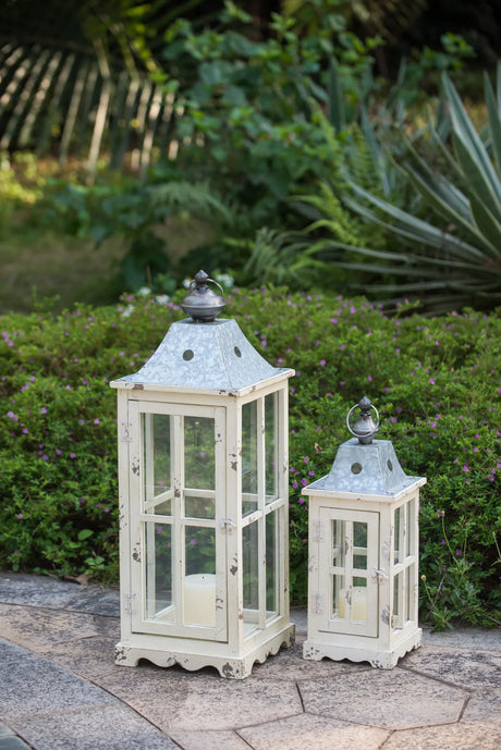 Wooden Candle Lantern Decorative, Hurricane Lantern Holder Decor For Indoor Outdoor, Home Garden - Ivory - Furniture Home Direct