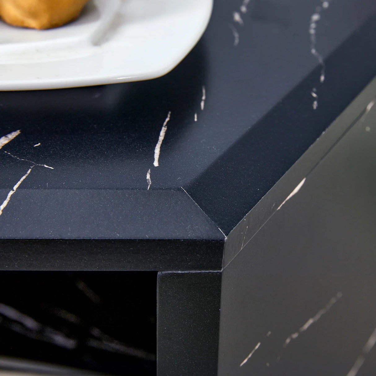 Coffee Table Hexagonal Textured Marble Look Accent Black - Furniture Home Direct