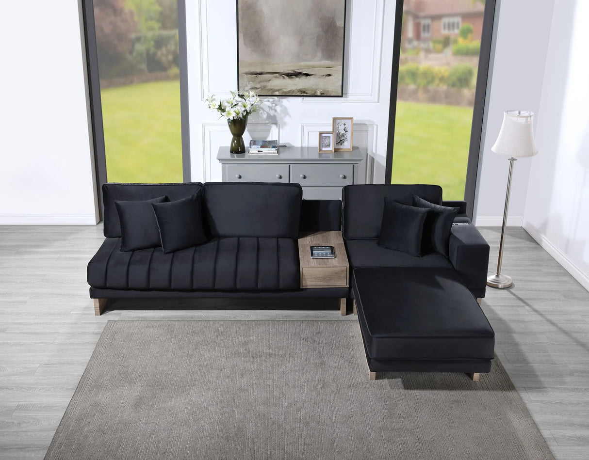 Memphis - Velvet Reversible Sectional Sofa Ottoman With Storage Compartment, Drawer, USB ports, Charging Outlets - Furniture Home Direct