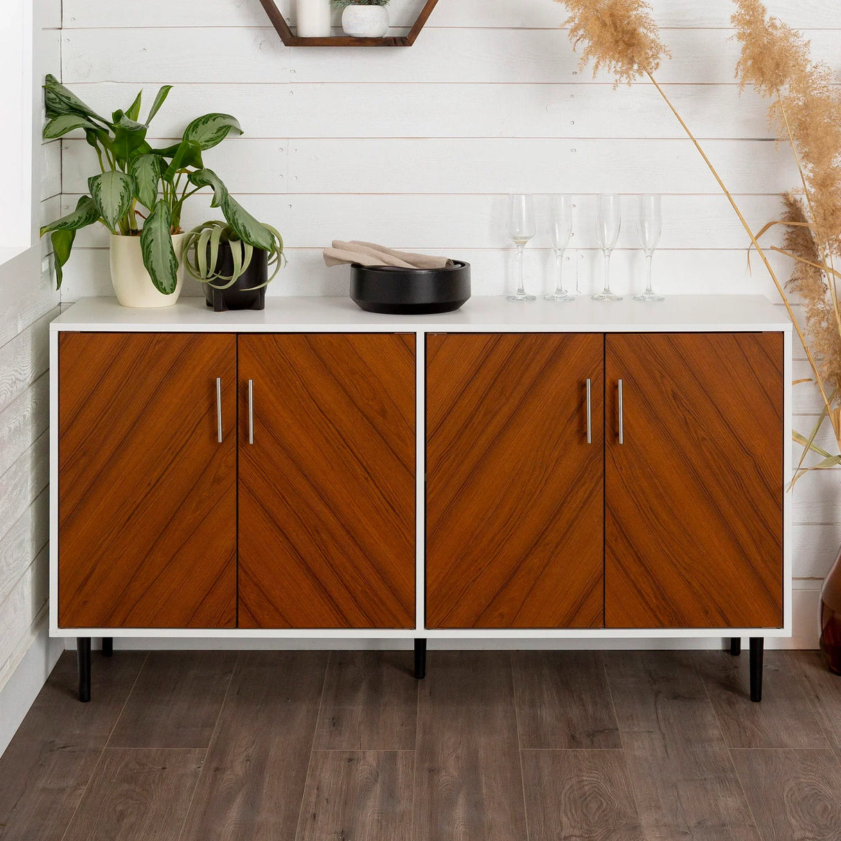 Mid-Century Modern Faux Bookmatch Door Buffet - Furniture Home Direct