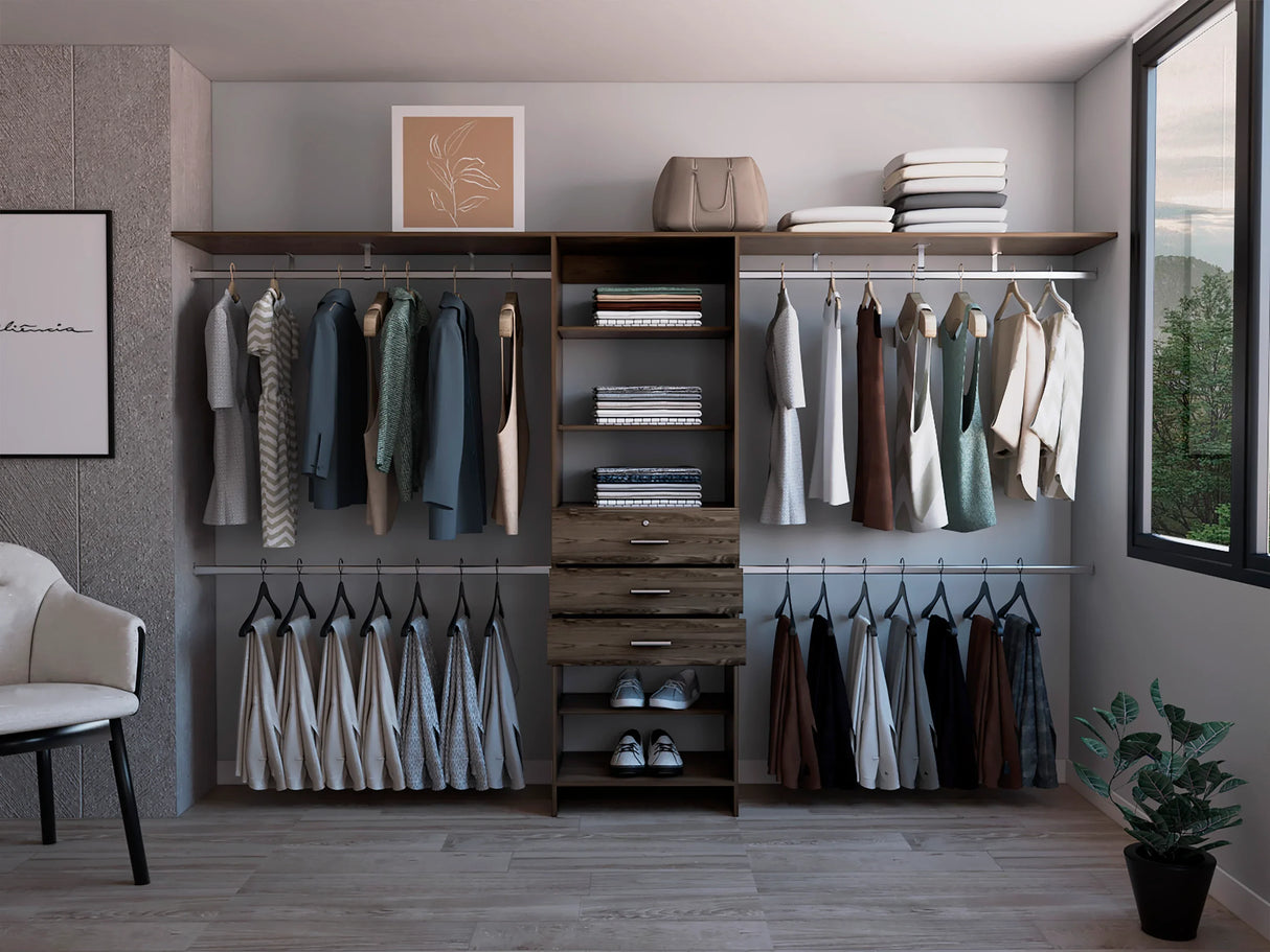 Closet System With Adjustable Shelving Drawers Dark Walnut - Furniture Home Direct