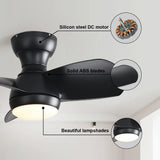 23" Bedroom Ceiling Fan With 3 Color Dimmable 3 ABS Blades Remote Control Dc Motor Black With 18W Led Light - Furniture Home Direct
