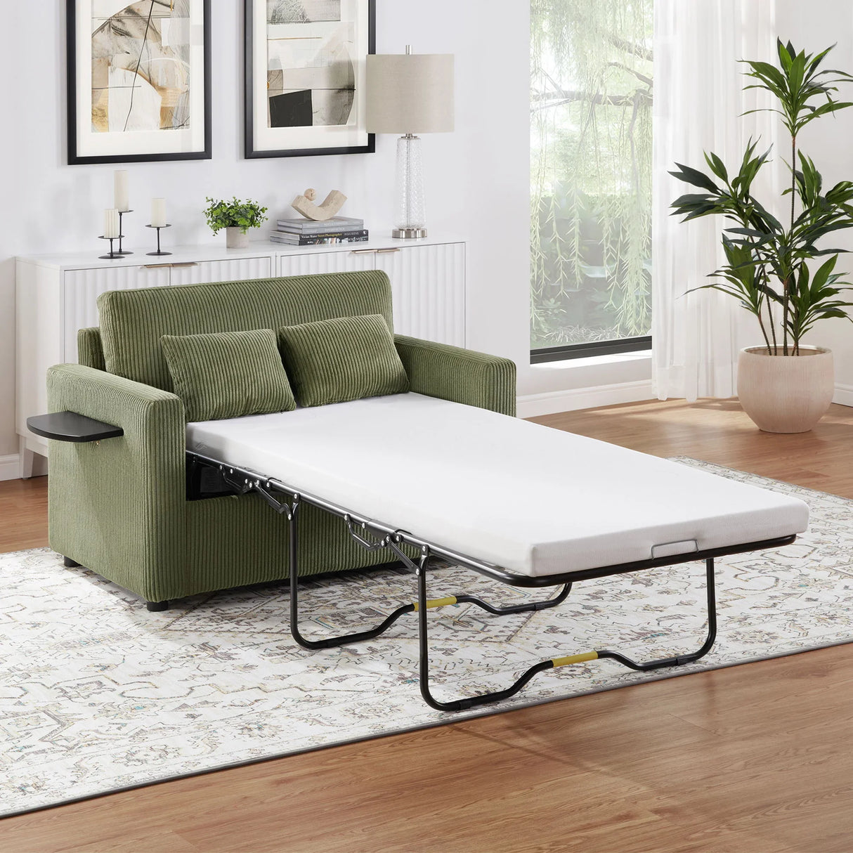 Sleeper Sofa With Foldable Mattress, USB Ports, Side Table & Storage Pocket - Furniture Home Direct