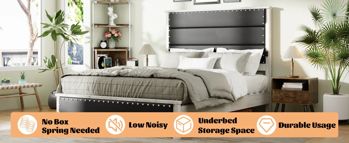 King Platform Bed With Upholstered Headboard Dark Gray - Furniture Home Direct