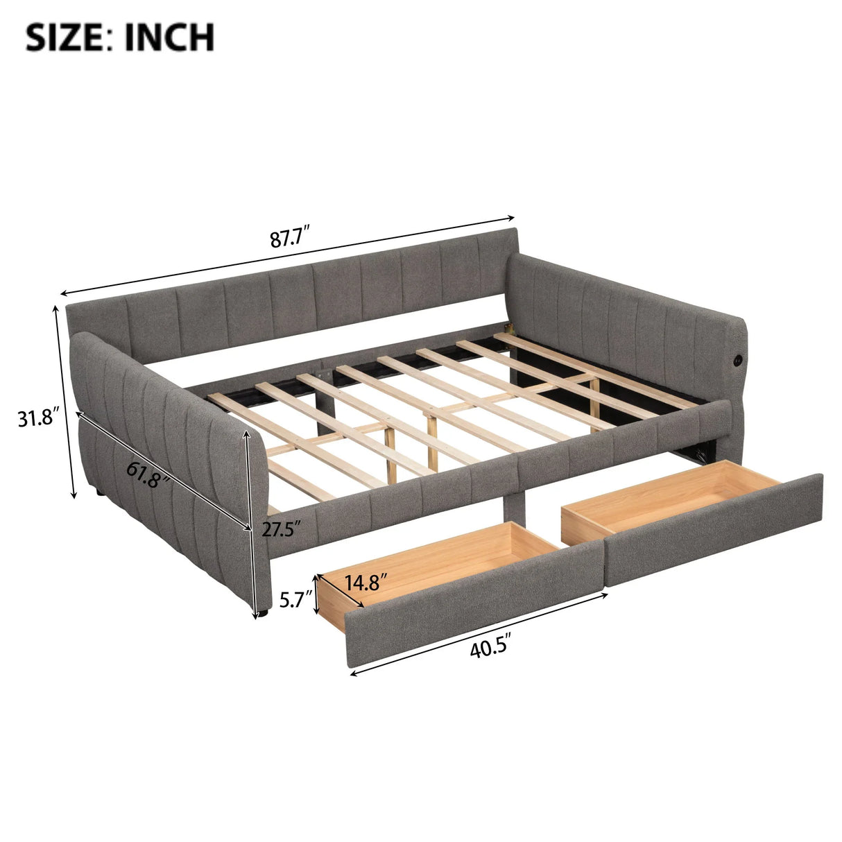 Upholstered Platform Bed With USB And 2 Drawers - Furniture Home Direct