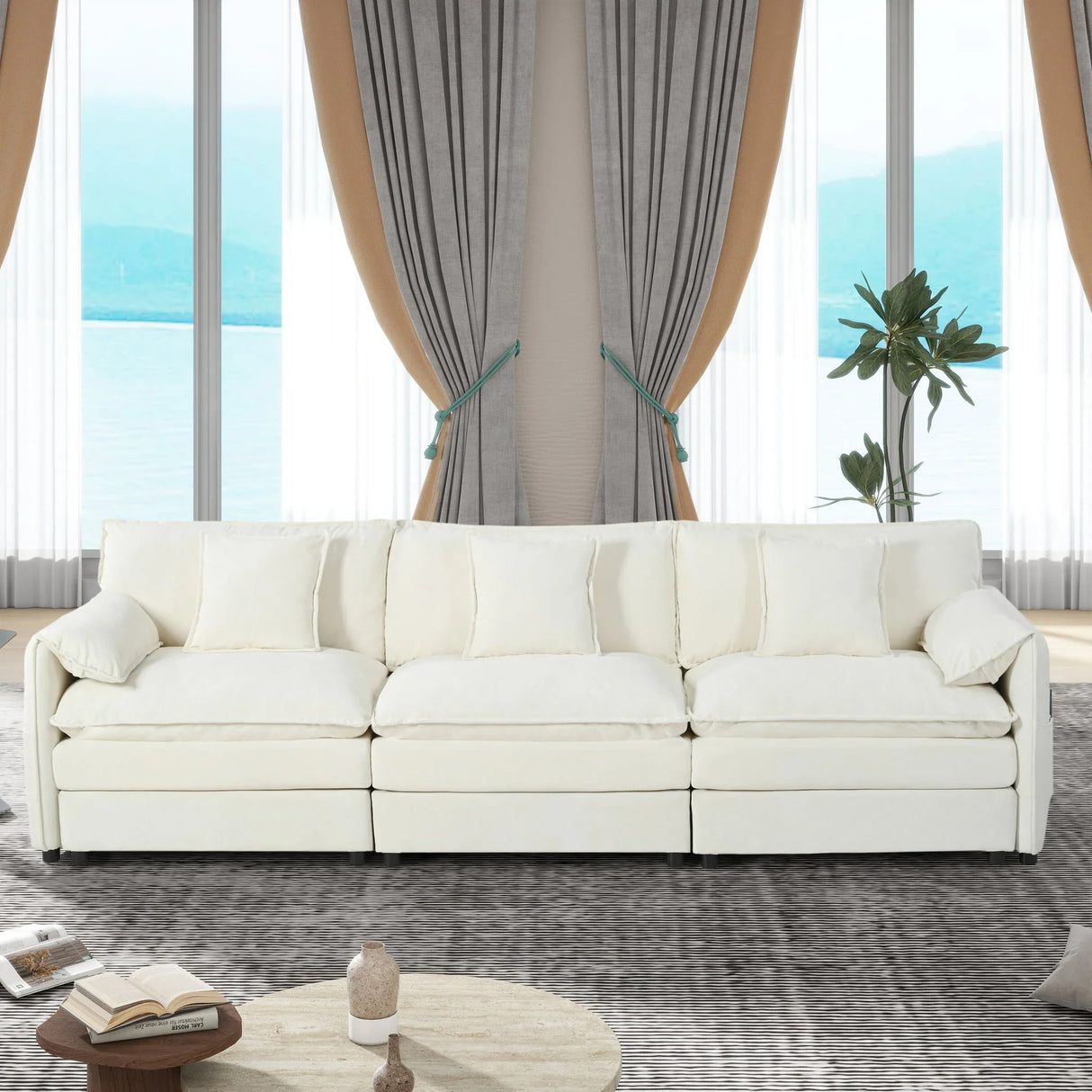 Modern Chenille Oversized Deep Seat Sectional Sofa With Pillows - Furniture Home Direct