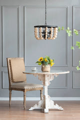 4 Light Wood Chandelier, Hanging Light Fixture With Adjustable Chain For Kitchen, Bulb Not Included - Cream - Furniture Home Direct