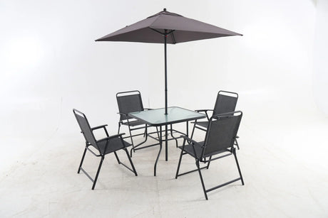 Outdoor Patio Dining Set For 4 People, Metal Patio Furniture Table And Chair Set With Umbrella - Black - Furniture Home Direct