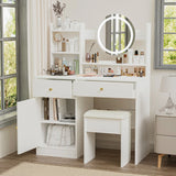 Fashion Vanity Desk With Mirror And Lights For Makeup And Cushioned Chair - White - Furniture Home Direct