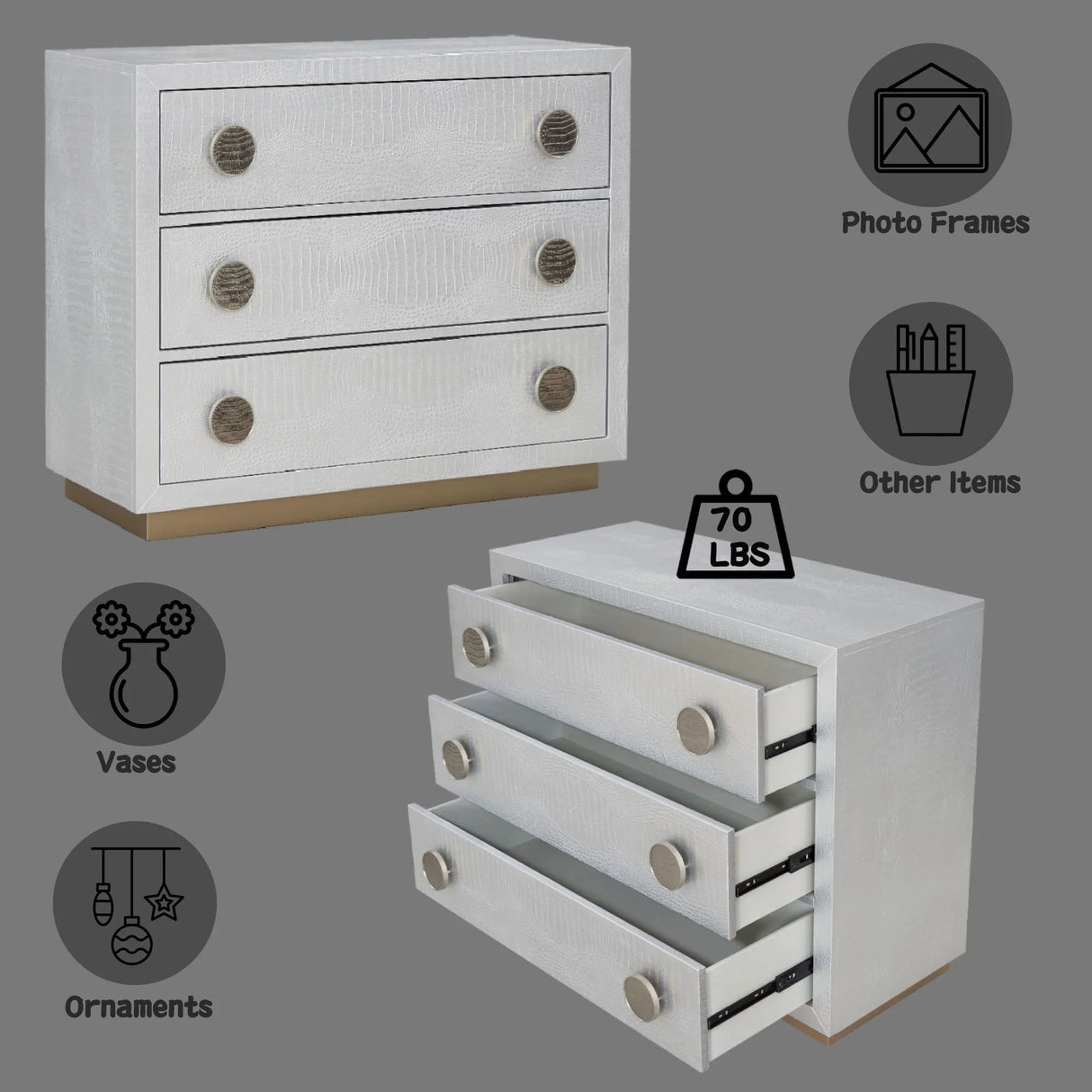 Anpu - Faux Crocodile Skin Console Cabinet - Silver - Furniture Home Direct