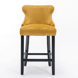 Contemporary Velvet Upholstered Wing-Back Barstools With Button Tufted Decoration And Wooden Legs, And Chrome Nailhead Trim, Leisure Style Bar Chairs, Bar Stools (Set of 2) - Furniture Home Direct