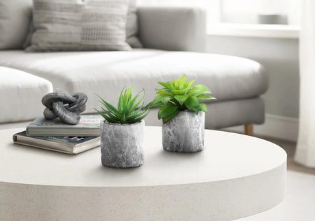 6" Tall, Artificial Plant, Succulent, Indoor, Faux, Fake, Table, Greenery, Potted, Decorative (Set of 2) - Green / Gray - Furniture Home Direct