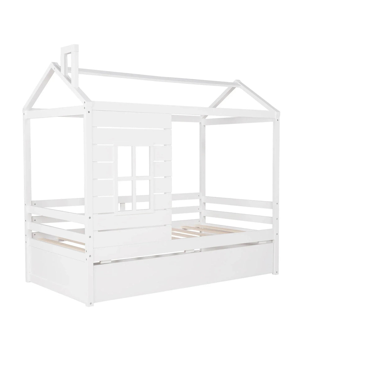 Twin Size Classic House Bed With Twin Size Trundle - White - Furniture Home Direct
