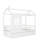Twin Size Classic House Bed With Twin Size Trundle - White - Furniture Home Direct