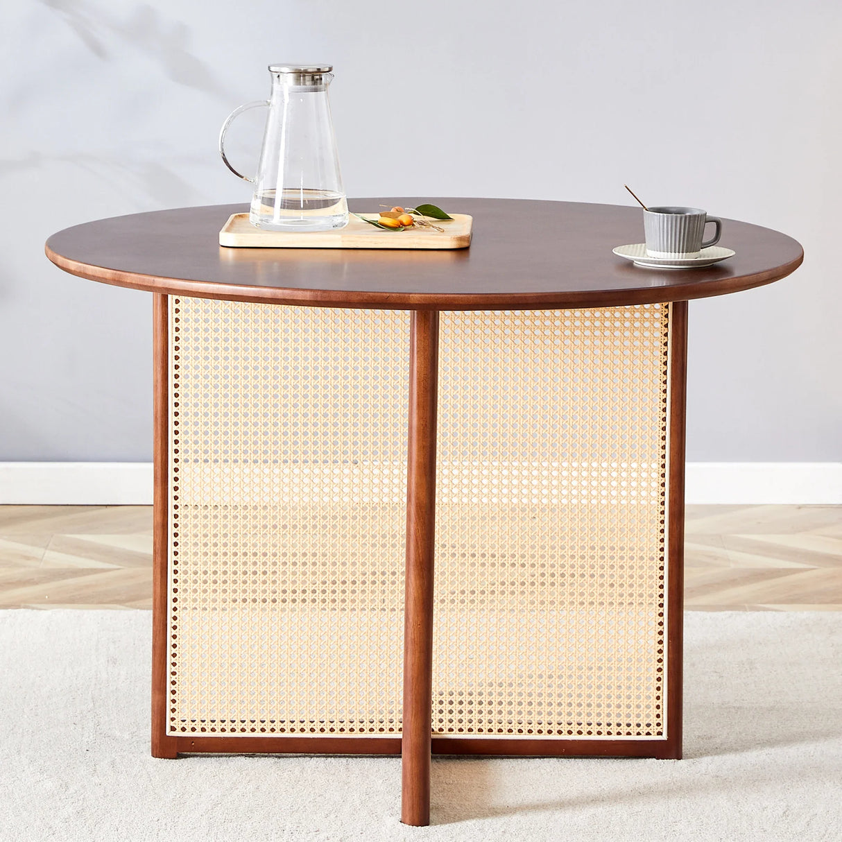Dining Table Round Solid Wood Modern Rustic Style Walnut - Furniture Home Direct
