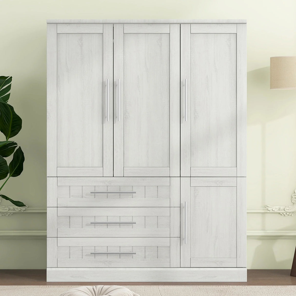 Wardrobe With 4 Doors And 3 Drawers Solid Wood White - Furniture Home Direct