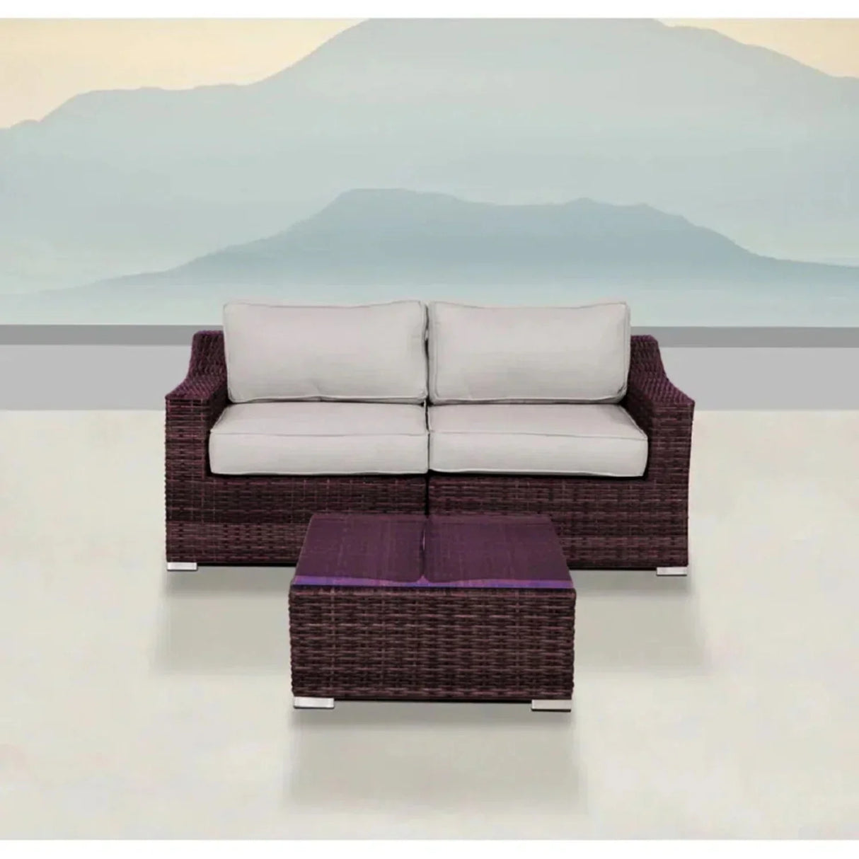 Wicker 2 Person Conversation Set, Durable Outdoor Seating With Cushions Mix - Brown Mix - Furniture Home Direct