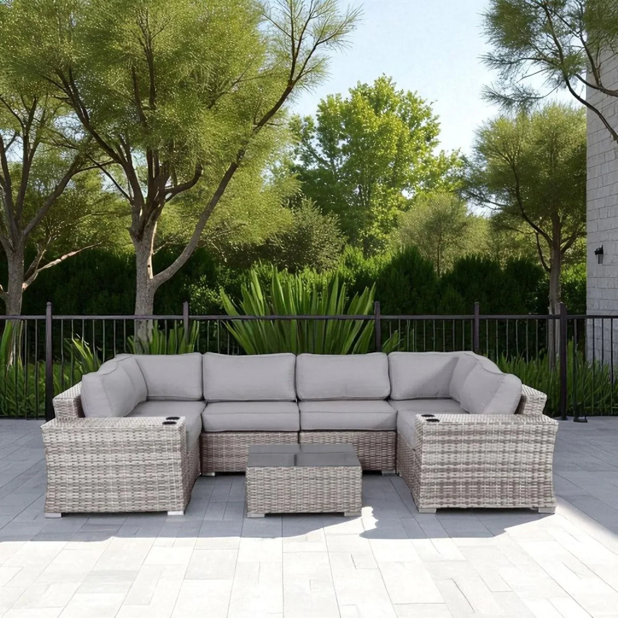 4 Person Patio Seating Set With Cushions, All Weather - Gray - Furniture Home Direct