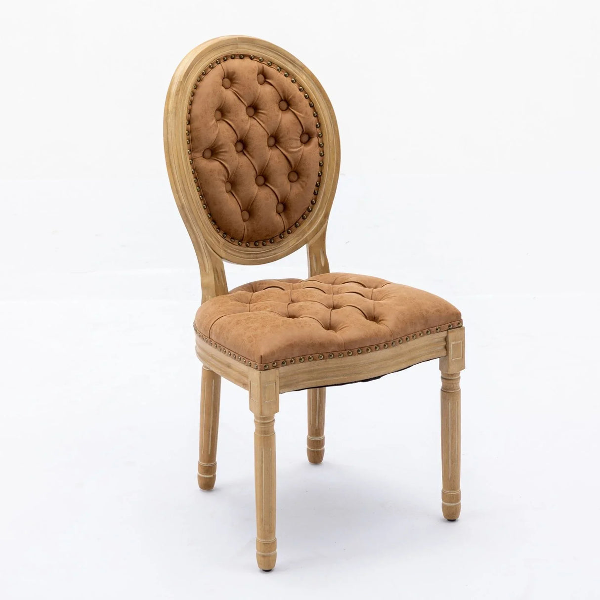French Style Solid Wood Frame Antique Painting, Hand-Pulled Buckle Decoration PU Artificial Leather Dining Chair With Nailhead Trim, Wood Legs - Furniture Home Direct