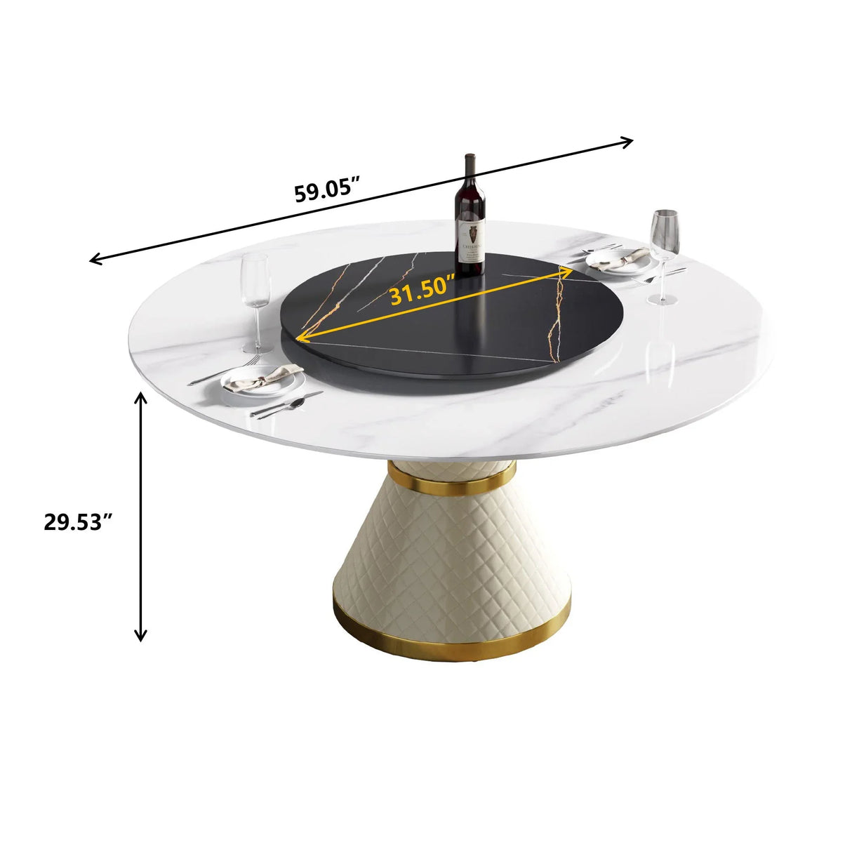 Modern Artificial Stone Round Carbon Steel Base Dining Table, Artificial Stone Turntable - Furniture Home Direct