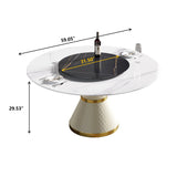 Modern Artificial Stone Round Carbon Steel Base Dining Table, Artificial Stone Turntable - Furniture Home Direct