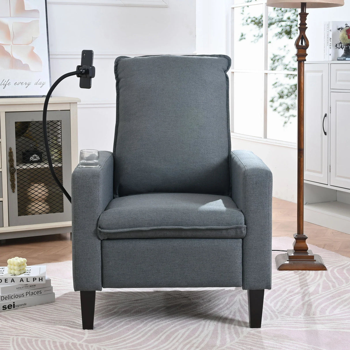 Recliner Chairs For Adults, Adjustable Recliner Sofa With Mobile Phone Holder & Cup Holder, Modern Reclining Chairs Fabric Push Back Recliner Chairs For Living Room, Bedroom - Furniture Home Direct