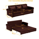 3 In 1 Convertible Sleeper Sofa With Nailhead Trim & Rolled Arm - Furniture Home Direct