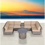 Wicker Outdoor Lounge Set With Cushions And Fire Pit - Furniture Home Direct