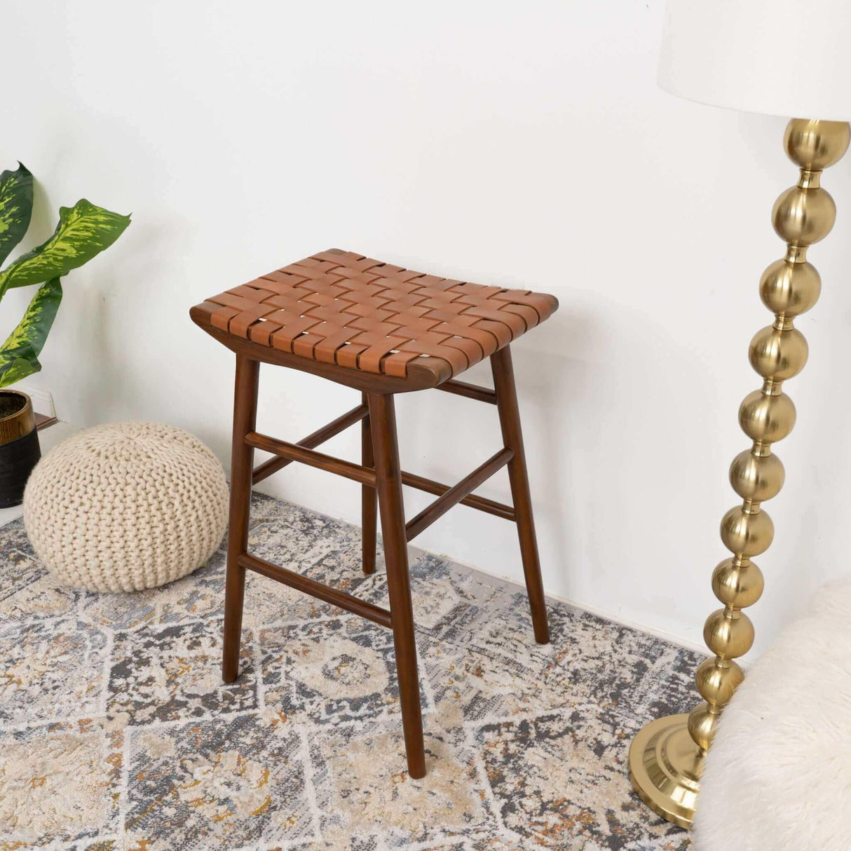 Maya - Genuine Leather Stool - Rustic / Tan - Furniture Home Direct