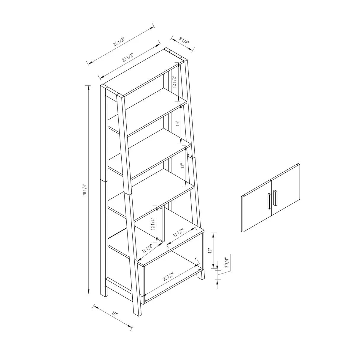 Modern Bookcase With Four Open Shelves And Two Door Cabinet - Black / Gray - Furniture Home Direct