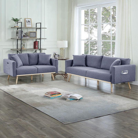 Easton - Linen Fabric Living Room Set With USB Charging Ports Pockets And Pillows (Set of 2) - Furniture Home Direct