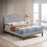 Queen Platform Upholstered Bed Button Tufted With Curve Design, Strong Wood Slat Support - Gray - Furniture Home Direct
