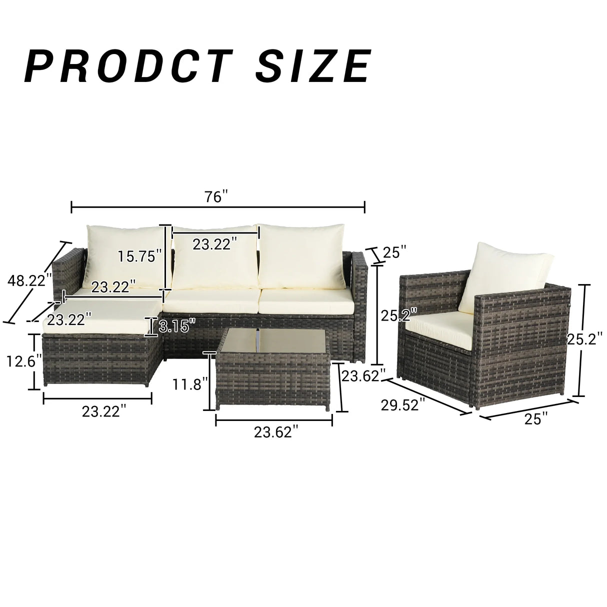 6 Piece Outdoor Patio Set - Beige - Furniture Home Direct