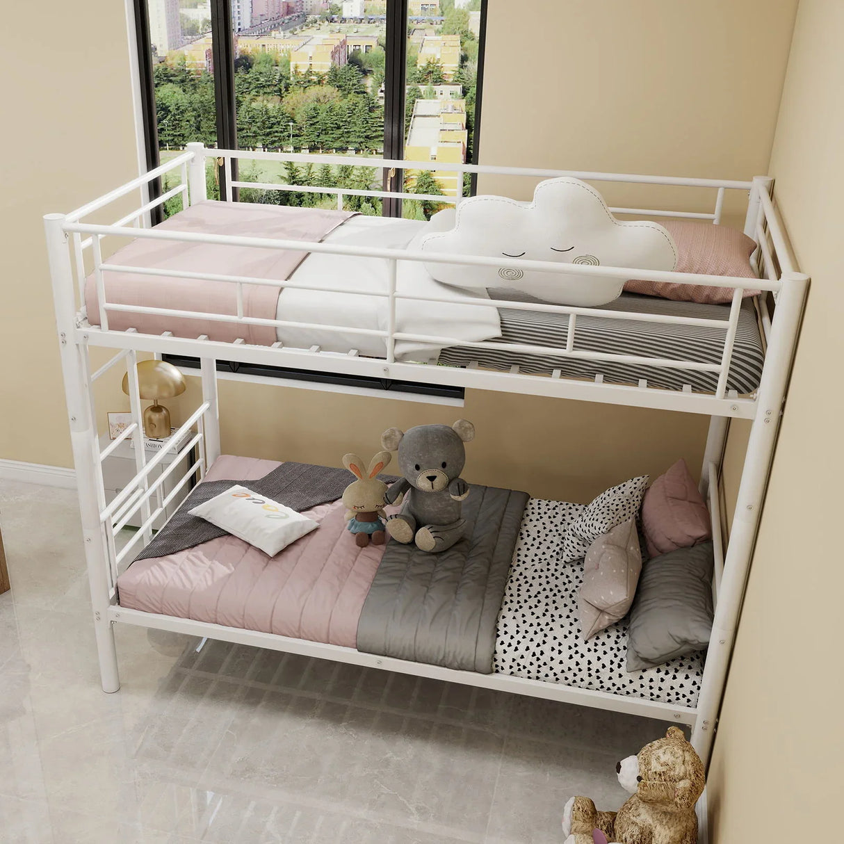 Metal Bunk Bed For Kids, Convertible Bedframe With Ladders & Guardrail - Furniture Home Direct